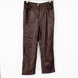 Avec Les Filles Faux Leather Brown Straight Leg Pants High Rise
